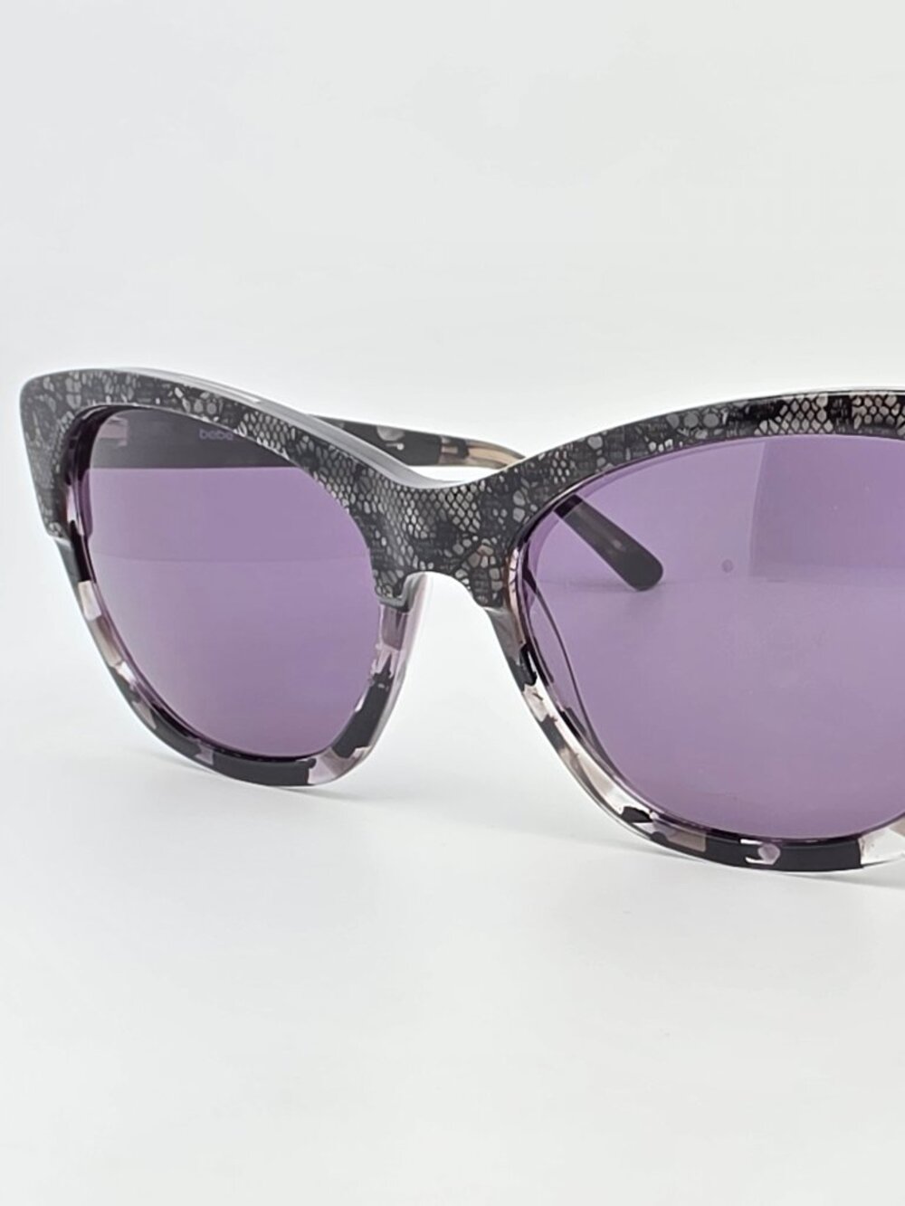 Bebe BB7254 001 Jet Lace Frame Grey Lens Cat Eye Sunglasses 56-17-140